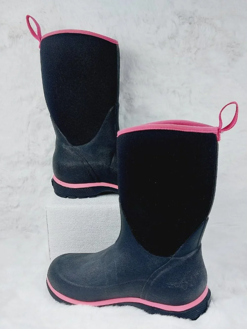 Muck Girl's Black Pink Element Rain Rubber Mid-Calf Rain Boots Size 1